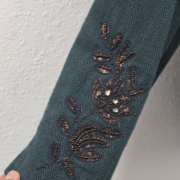 Coldwater Creek Embroidered Patchwork Blazer Jacket Womens P8 Blue Teal Metalic - Picture 5 of 14